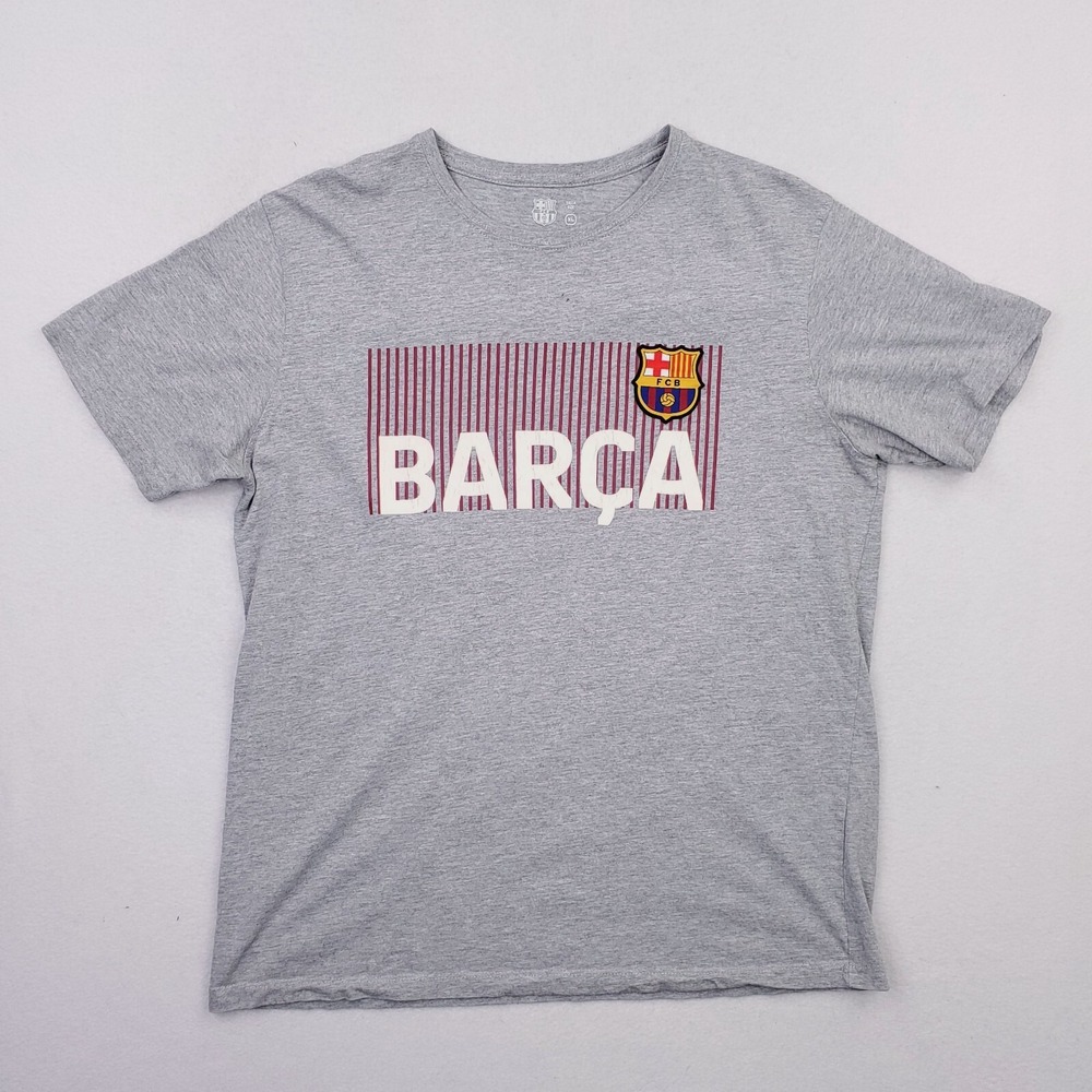 Barcelona Shirt Mens Extra Large Gray FCB Badge Patch BARCA Striped Futbol